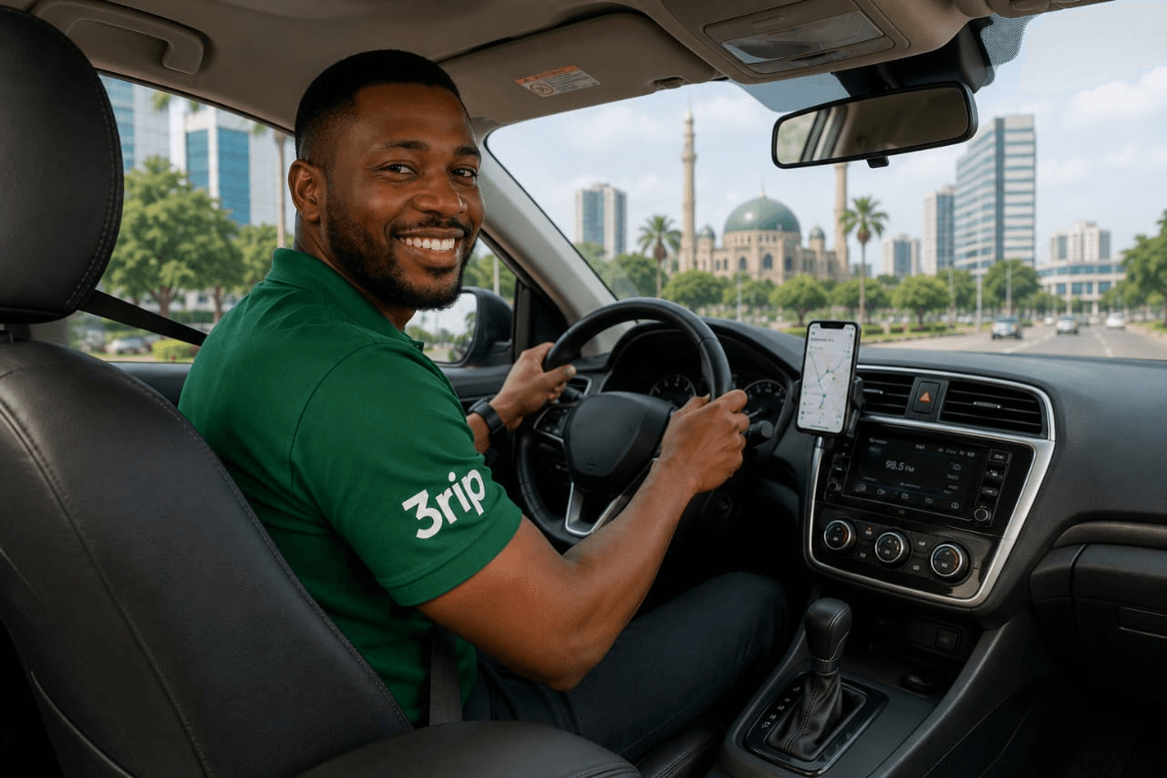 3rip verified local driver in green polo shirt driving vehicle